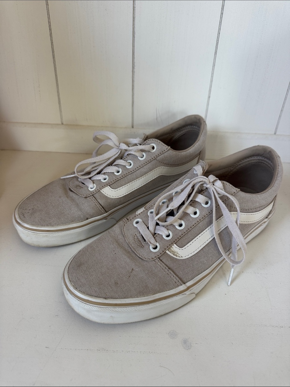 Vans Men’s Old Skool Sneakers in Taupe and White